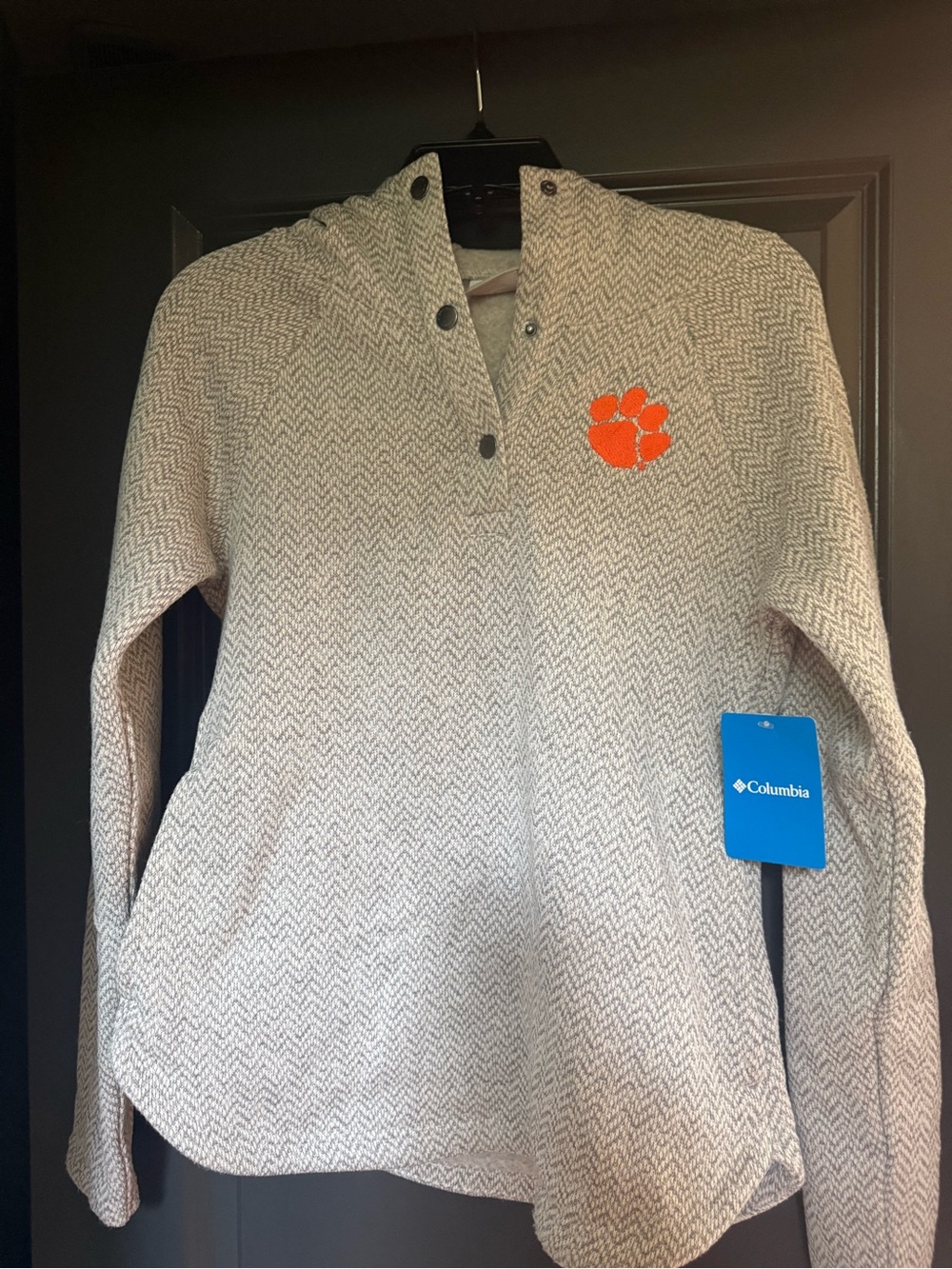 Columbia Women’s Cream Hooded Pullover with Orange Paw Logo